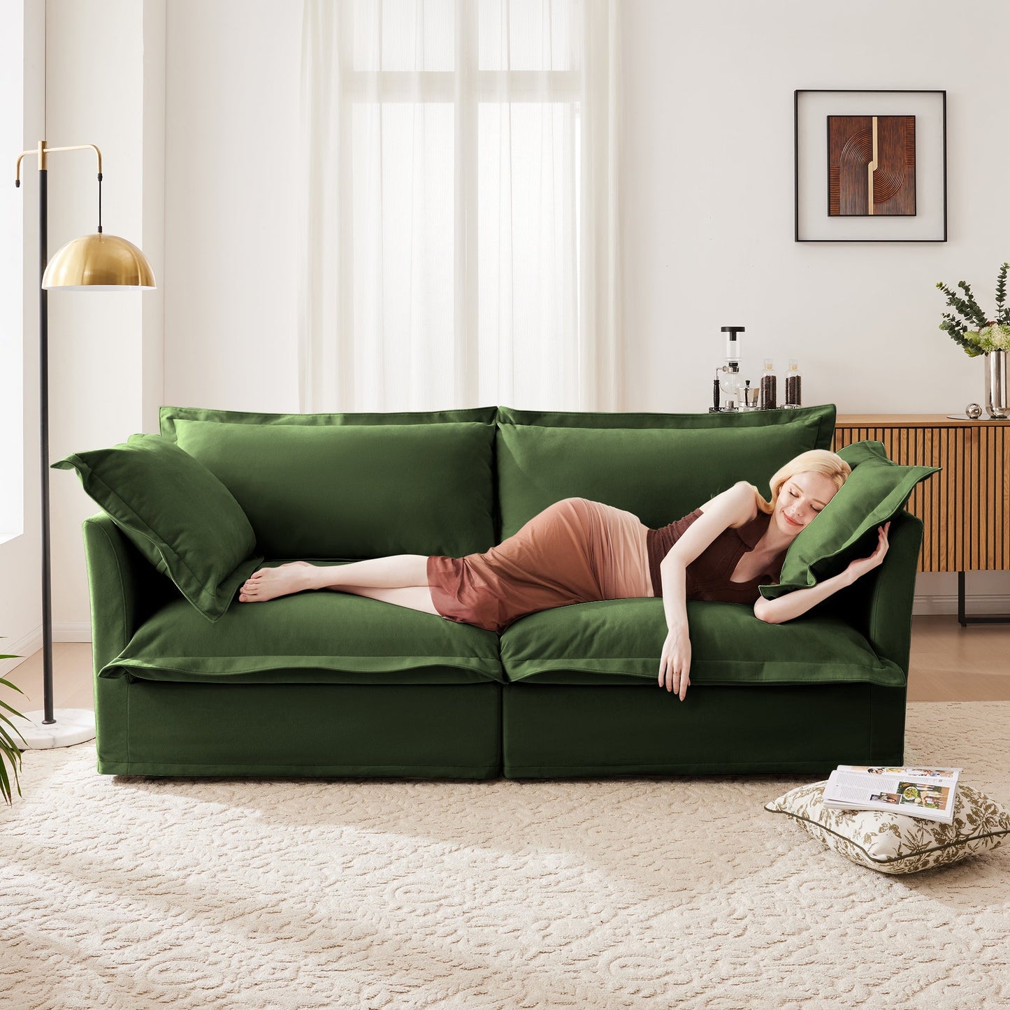 Modern Slipcovered 2-Seat Sofa Couches for Living Room, 2 Seater Sofa, Plain Chenille Deep Seat Sofawith Upholstered Cushion&Detachable Cover (Chenille Fabric,Green)