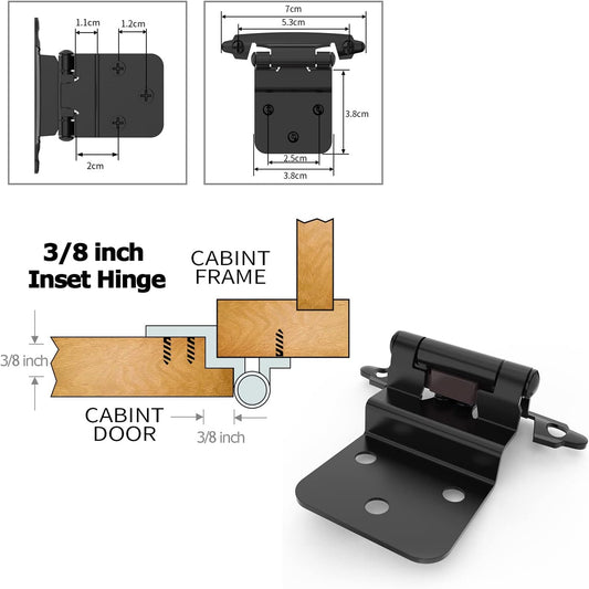 50 Pairs 3/8" Inset Matte Black Kitchen Cabinet Hinges,Self Closing Black Hinges(50 Pairs - 100 Pcs)