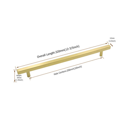 Brushed Brass Cabinet Handles Gold Cabinet Pulls - 10" Inch (256mm) Hole Centers