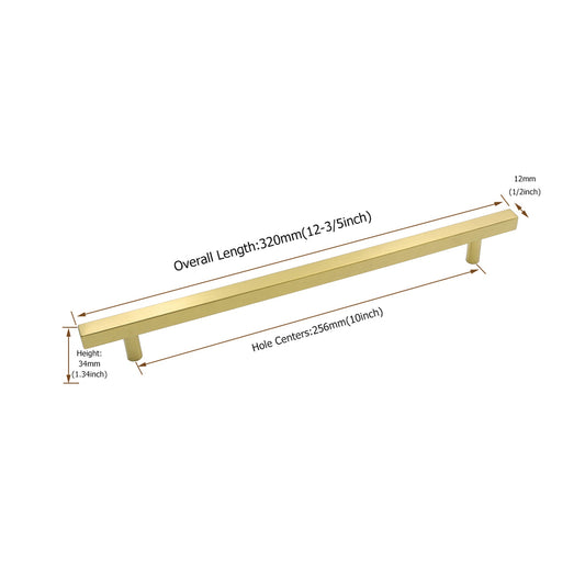 Brushed Brass Cabinet Handles Gold Cabinet Pulls - 10" Inch (256mm) Hole Centers