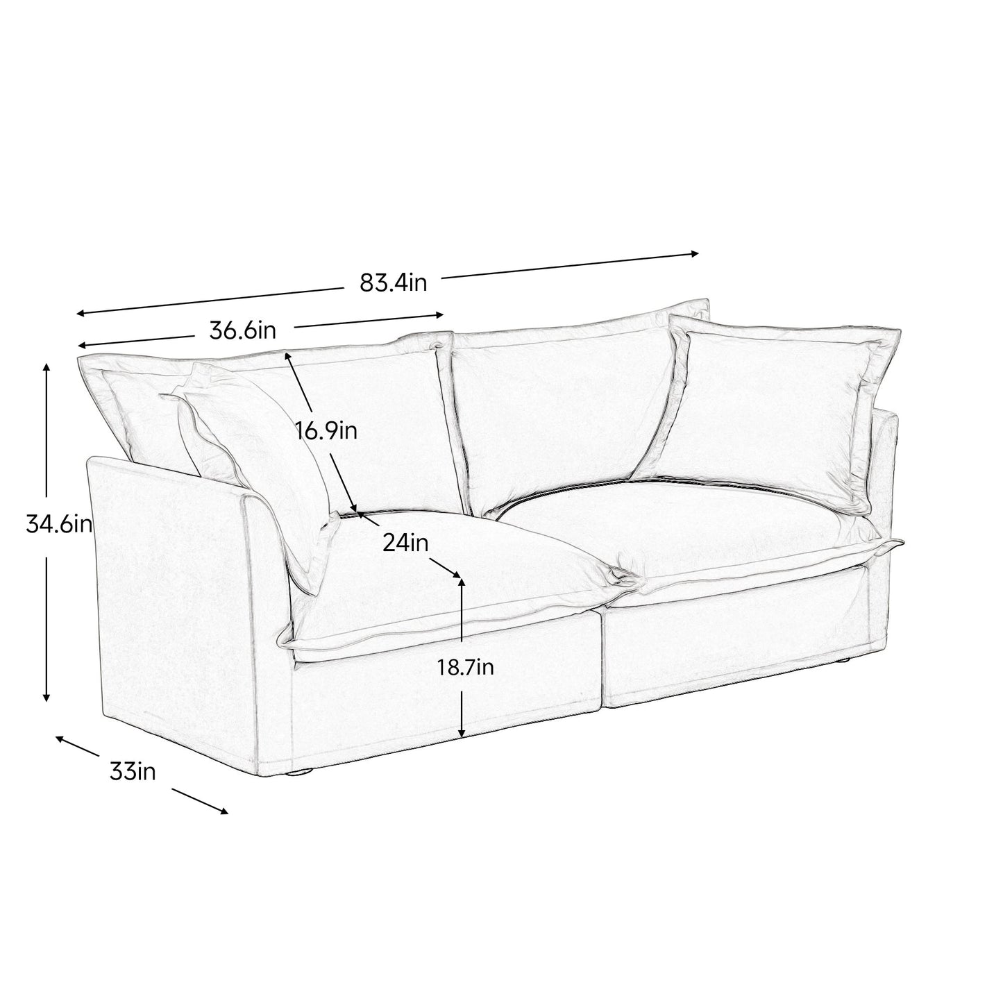 Modern Slipcovered 2-Seat Sofa Couches for Living Room, 2 Seater Sofa, Plain Chenille Deep Seat Sofawith Upholstered Cushion&Detachable Cover (Chenille Fabric，Green)