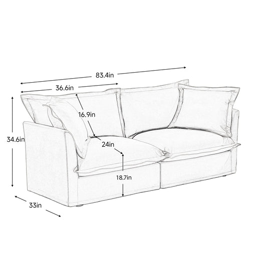 Modern Slipcovered 2-Seat Sofa Couches for Living Room, 2 Seater Sofa, Plain Chenille Deep Seat Sofawith Upholstered Cushion&Detachable Cover (Chenille Fabric，Green)