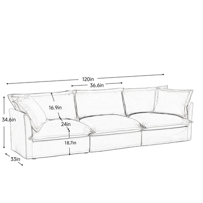 Modern 3 Seater Sofa, Upholstered Sectional Sofa with Armrest, Comfy Couches for Living Room, Apartment, Home Office (Chenille Fabric, Green)