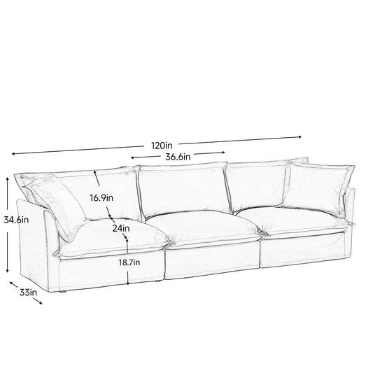 Modern 3 Seater Sofa, Upholstered Sectional Sofa with Armrest, Comfy Couches for Living Room, Apartment, Home Office (Chenille Fabric, Green)
