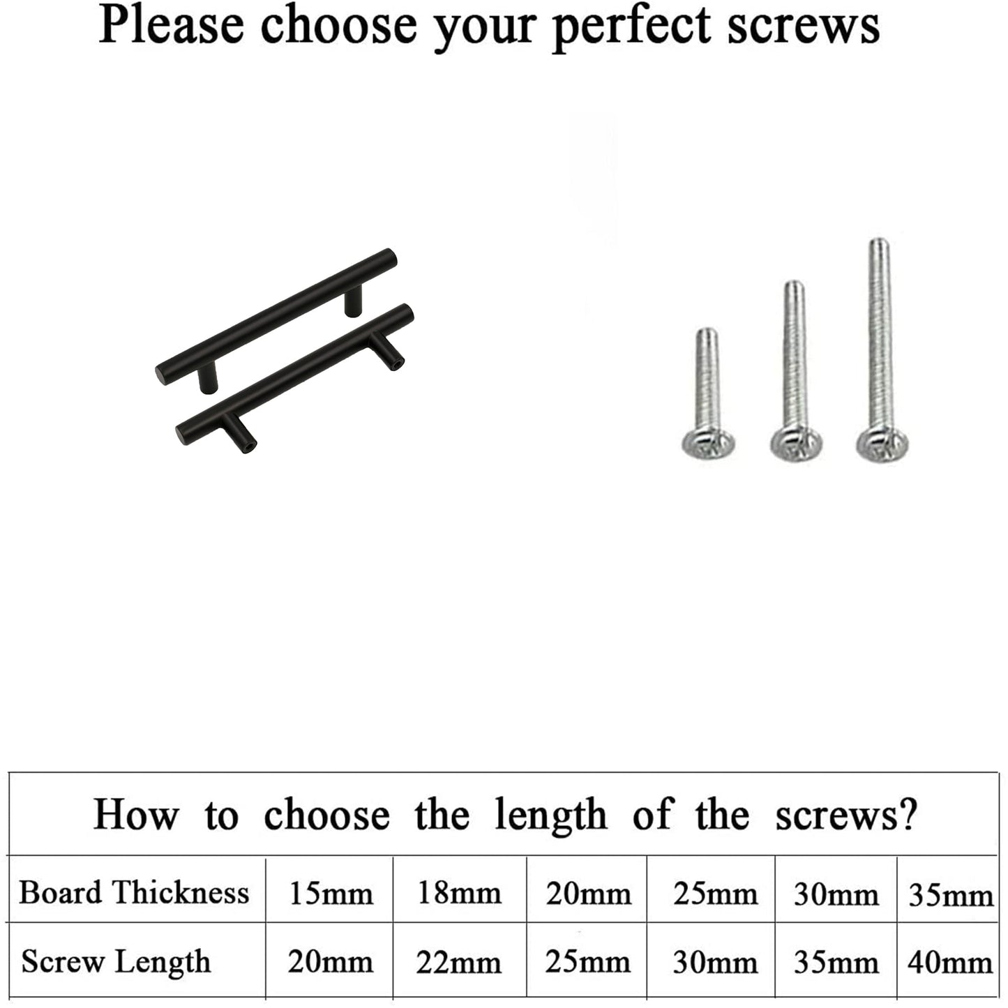 Matte Black Stainless Steel Kitchen Drawer Pulls - T Bar Handles - Hole Centers(Knob,2.5",3",3.25,3.5,3.75,4",4.5,5",6.25",7.5",8.8",10")