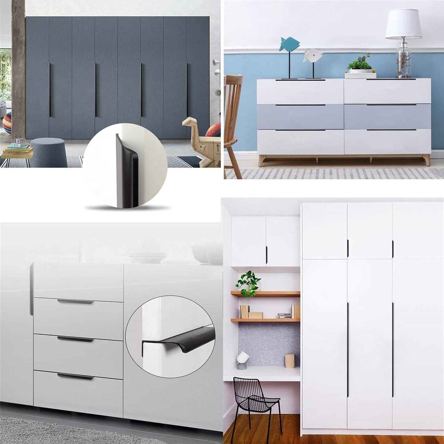 Black Back Mount Finger Edge Pulls，Aluminum Hidden Handle Concealed Tab Pulls for Home Kitchen Living Room Door Drawer Cabinet