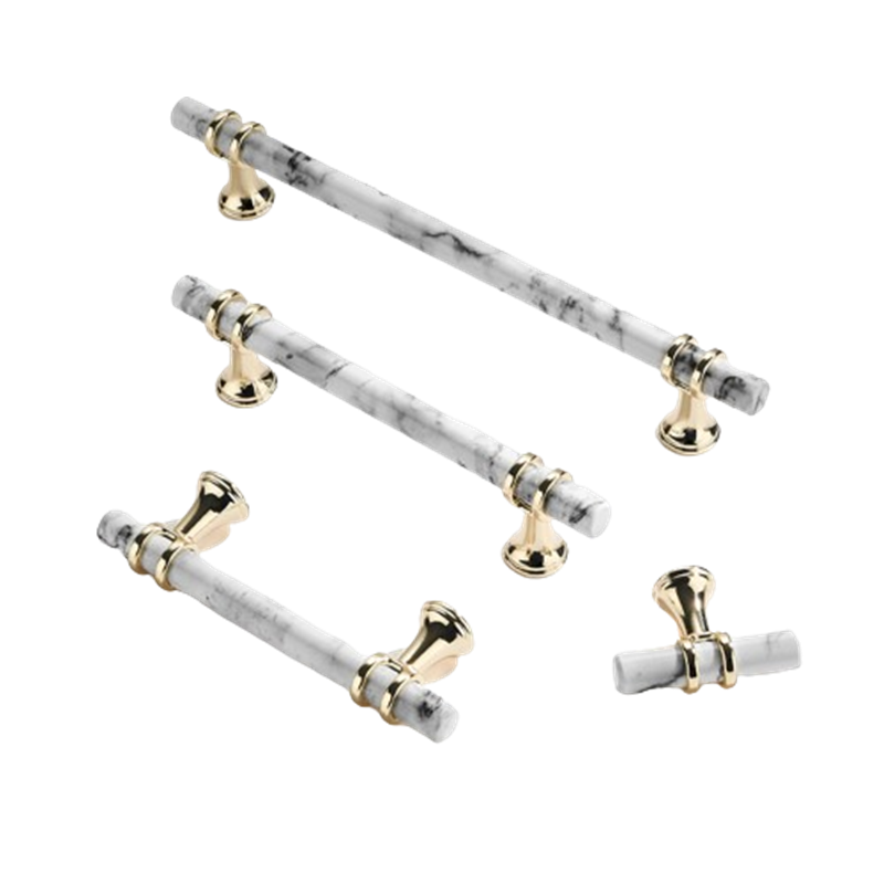Marble Finish Solid Drawer Pulls，Knobs & Handles，White Marble Pattern Print - Marble Finish Series - Hole Centers(Knob，3.75"，5"，7.5")
