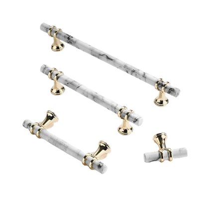 Marble Finish Solid Drawer Pulls，Knobs & Handles，White Marble Pattern Print - Marble Finish Series - Hole Centers(Knob，3.75"，5"，7.5")