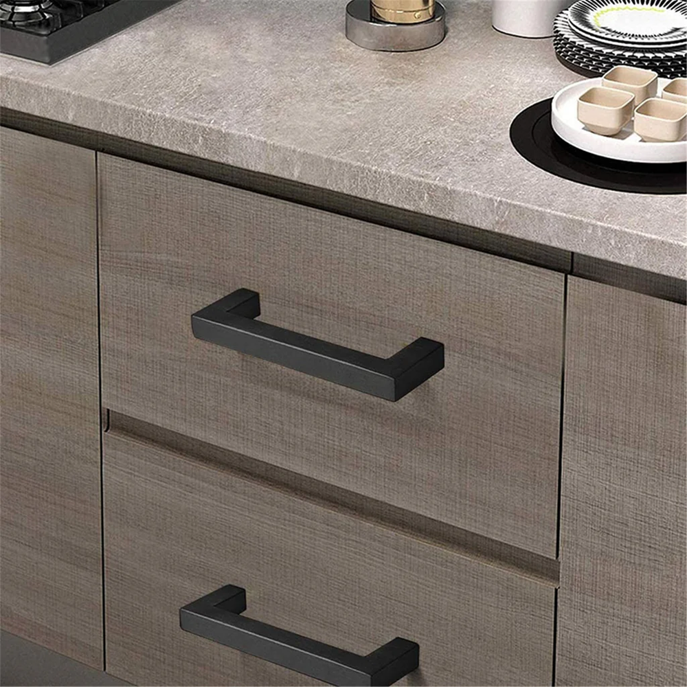 10 Pack 6 Inch(152mm) Hole Centers Matte Black Square Cabinet Door Handles