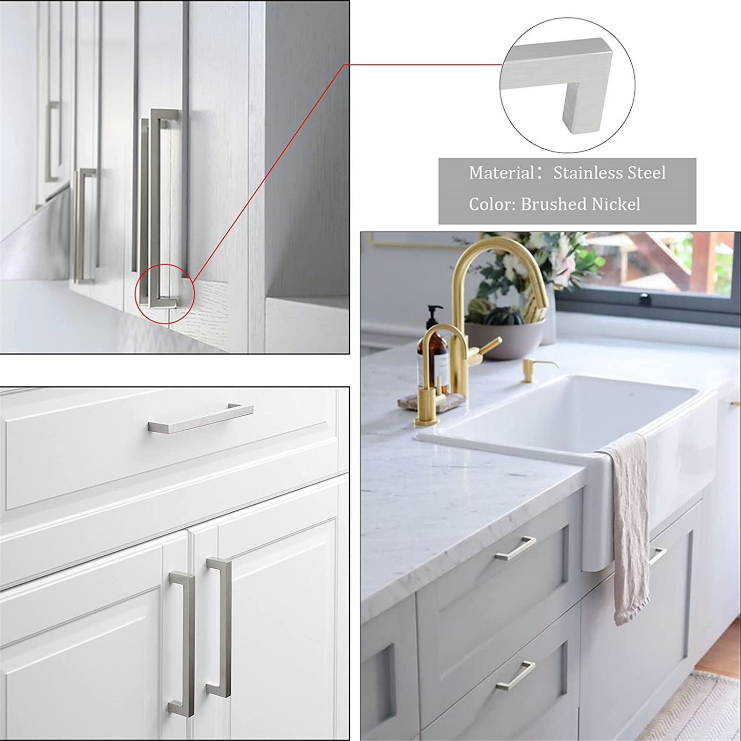 4.25 Inch(Center To Center) Brushed Nickel Square Cabinet Pulls (4.25"，Customized Size)