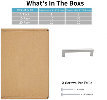 4.25 Inch(Center To Center) Brushed Nickel Square Cabinet Pulls (4.25"，Customized Size)