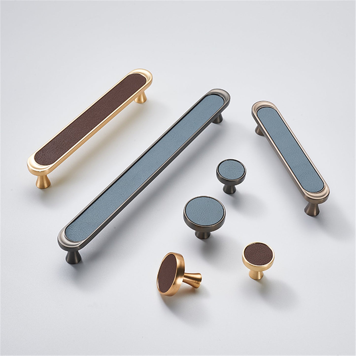 3.75" 5" Leather Handle Pulls，Light Green Leather Kitchen Cabinet Pulls( CC：96mm，128mm )