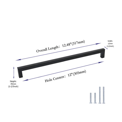 12 Inch(Hole Centers) Matte Black Cabinet Pulls Black Kitchen Hardware (12"/305mm，Customized Long Pulls)