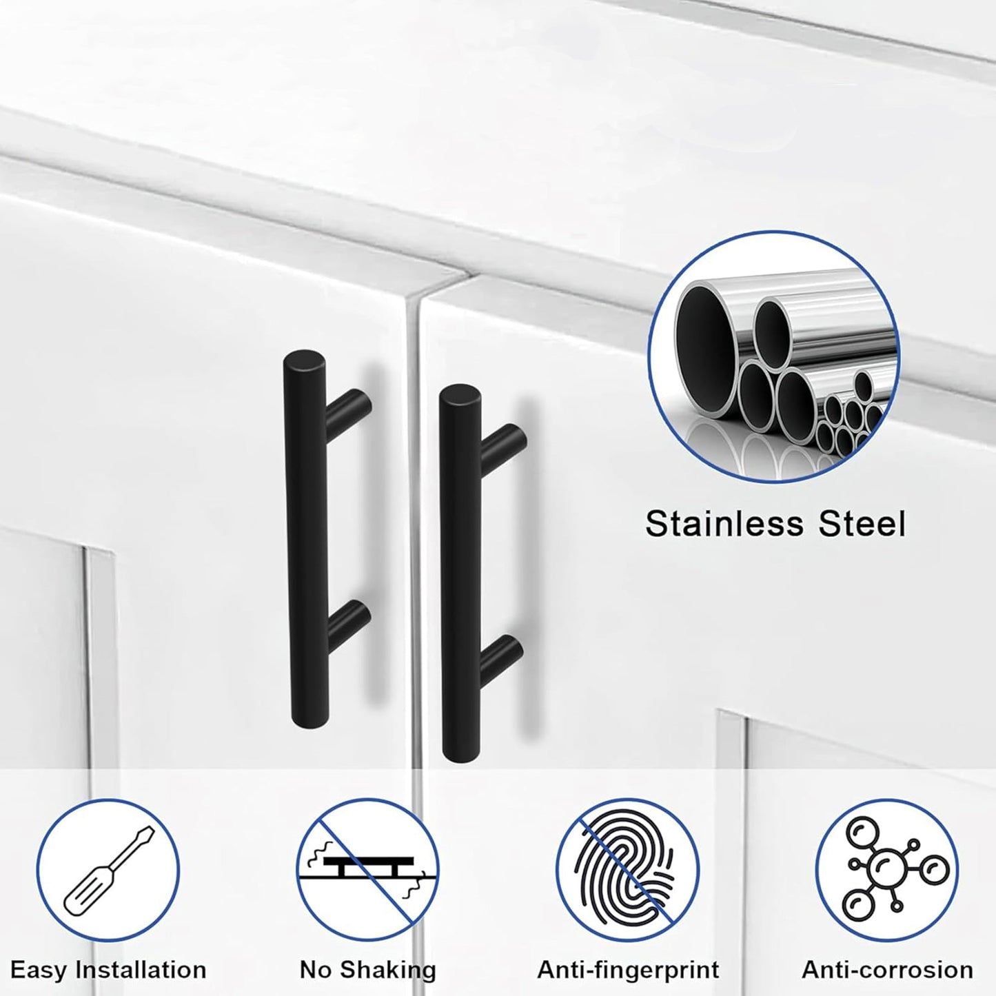 2.75"(70mm) Center to Center Matte Black Stainless Steel Kitchen Cabinet Handles