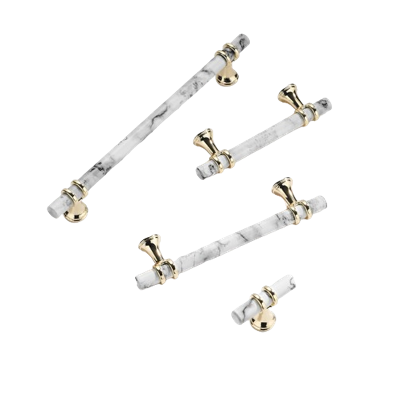 Marble Finish Solid Drawer Pulls，Knobs & Handles，White Marble Pattern Print - Marble Finish Series - Hole Centers(Knob，3.75"，5"，7.5")