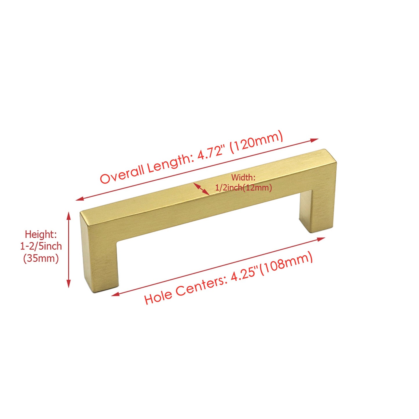 4.25 Inch(Center To Center) Brushed Brass Cabinet Pulls(108mm, Customized Size)