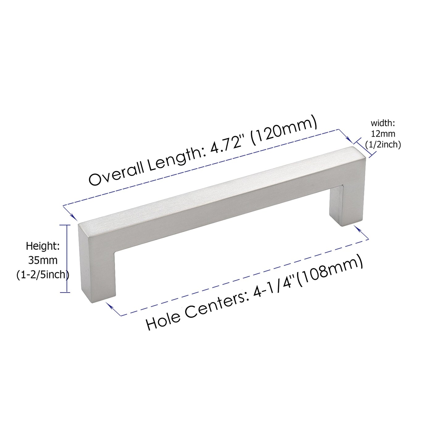 4.25 Inch(Center To Center) Brushed Nickel Square Cabinet Pulls (4.25"，Customized Size)