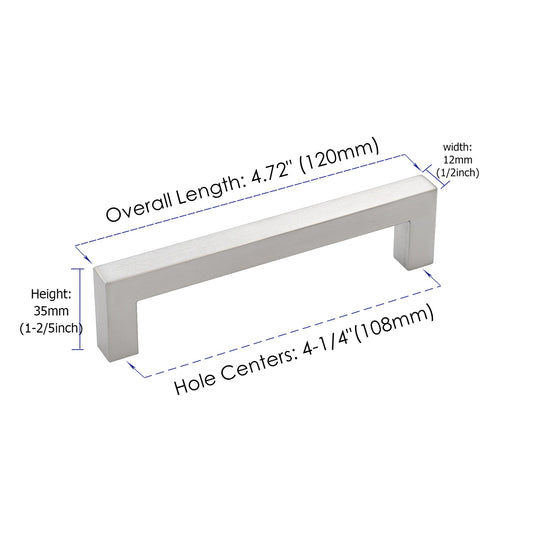 4.25 Inch(Center To Center) Brushed Nickel Square Cabinet Pulls (4.25"，Customized Size)