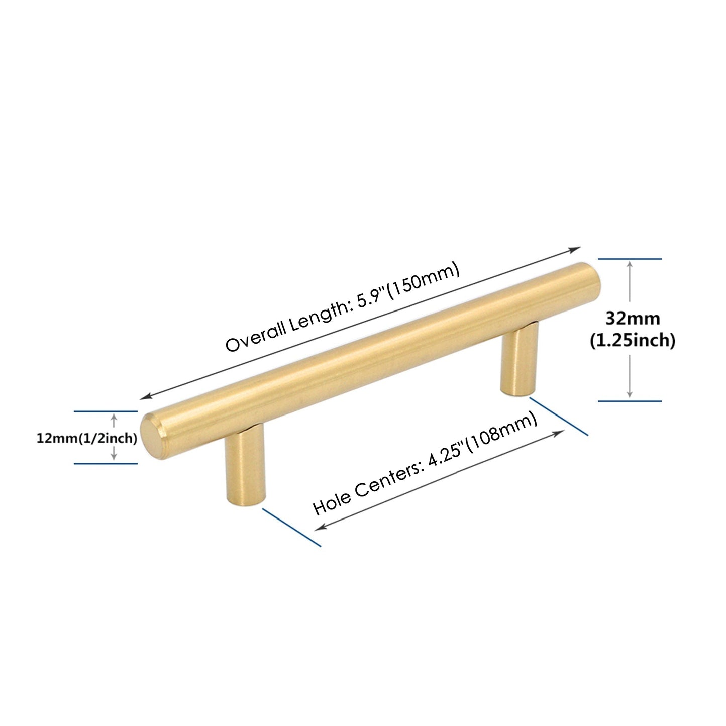 4.25 Inch(Center To Center) Brushed Brass Cabinet Handles (4.25"，Customized Size)