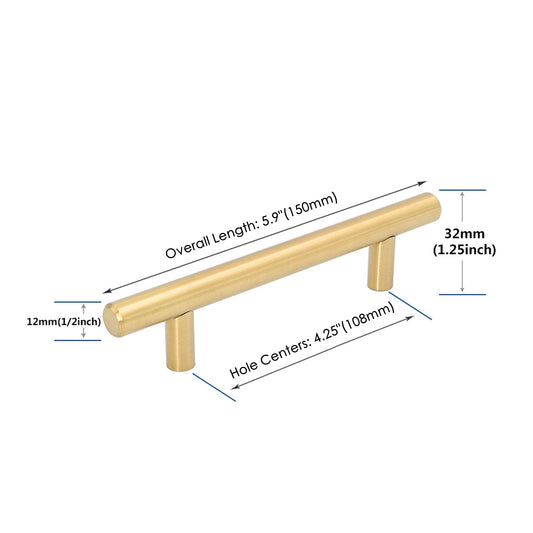 4.25 Inch(Center To Center) Brushed Brass Cabinet Handles (4.25"，Customized Size)