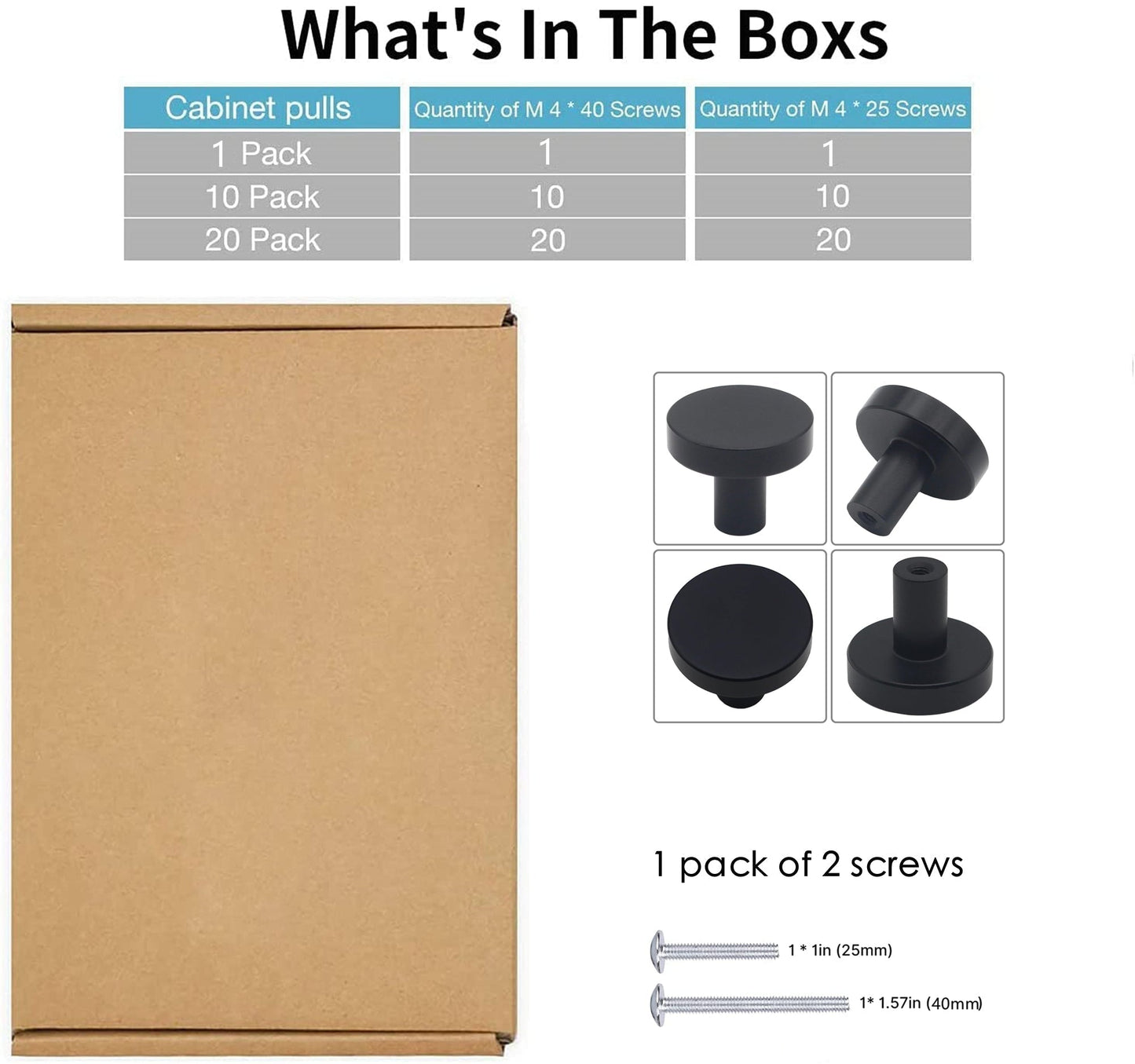 25 Pack 1-1/4 Inch Matte Black Kitchen Cabinet Knobs，Solid Dresser Knobs Drawer Knobs for Cupboard Drawer Pulls