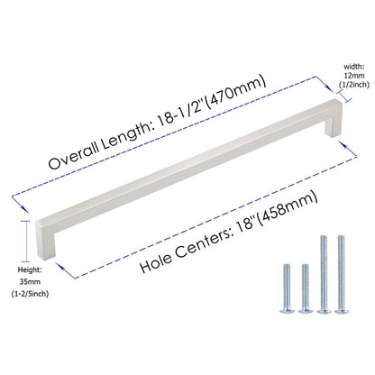 18 Inch(Center To Center) Modern Square Cabinet Handles (458mm，Brushed Nickel)