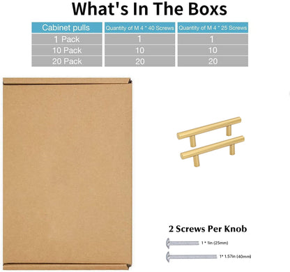 Brushed Brass Cabinet Pulls Gold Cabinet Hardware - T Bar Handles - Hole Centers(T-Bar Knob,2.5",3",3.25,3.5,3.75,4",4.5,5",6.25",7.5")