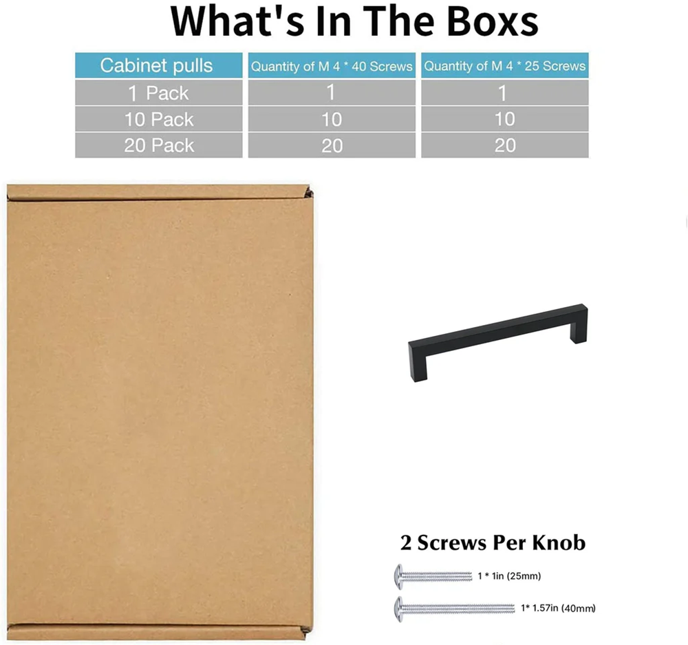10 Pack 6 Inch(152mm) Hole Centers Matte Black Square Cabinet Door Handles