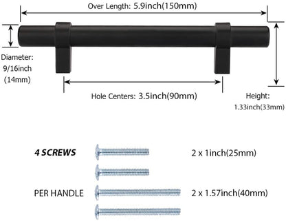 Black Modern Cupboard Handles Stainless Steel Pulls - Round Shape Series - Hole Centers(Single Hole, 3",3.5,3.75,4",5",6.25",7.5",8.8",10")