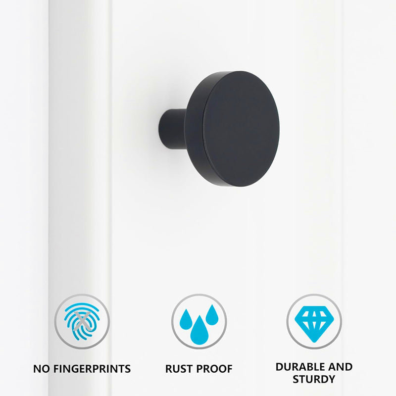 25 Pack 1-1/4 Inch Matte Black Kitchen Cabinet Knobs，Solid Dresser Knobs Drawer Knobs for Cupboard Drawer Pulls