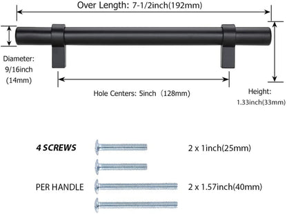 Black Modern Cupboard Handles Stainless Steel Pulls - Round Shape Series - Hole Centers(Single Hole, 3",3.5,3.75,4",5",6.25",7.5",8.8",10")