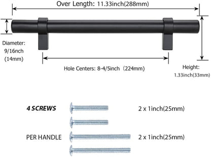 Black Modern Cupboard Handles Stainless Steel Pulls - Round Shape Series - Hole Centers(Single Hole, 3",3.5,3.75,4",5",6.25",7.5",8.8",10")