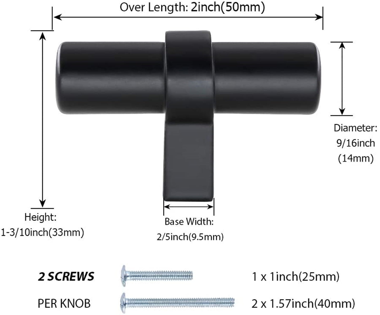 Black Modern Cupboard Handles Stainless Steel Pulls - Round Shape Series - Hole Centers(Single Hole, 3",3.5,3.75,4",5",6.25",7.5",8.8",10")