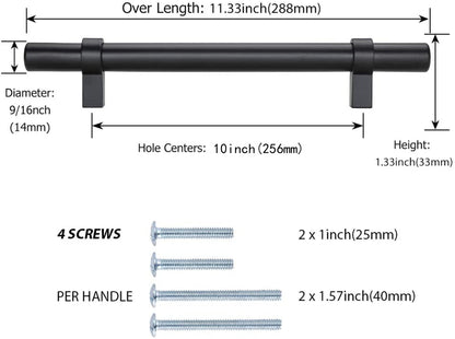 Black Modern Cupboard Handles Stainless Steel Pulls - Round Shape Series - Hole Centers(Single Hole, 3",3.5,3.75,4",5",6.25",7.5",8.8",10")