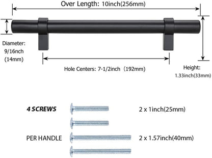 Black Modern Cupboard Handles Stainless Steel Pulls - Round Shape Series - Hole Centers(Single Hole, 3",3.5,3.75,4",5",6.25",7.5",8.8",10")