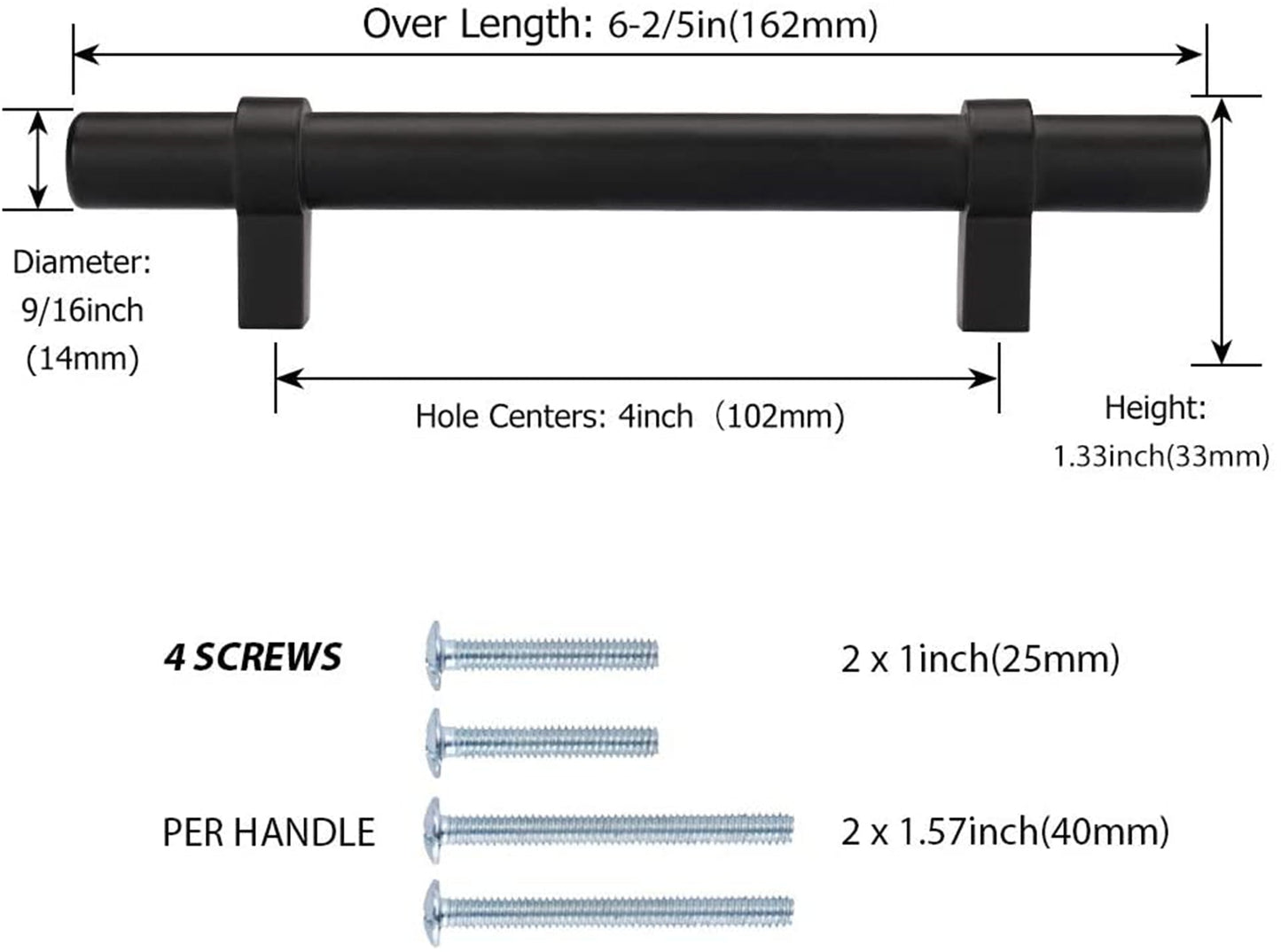 Black Modern Cupboard Handles Stainless Steel Pulls - Round Shape Series - Hole Centers(Single Hole, 3",3.5,3.75,4",5",6.25",7.5",8.8",10")