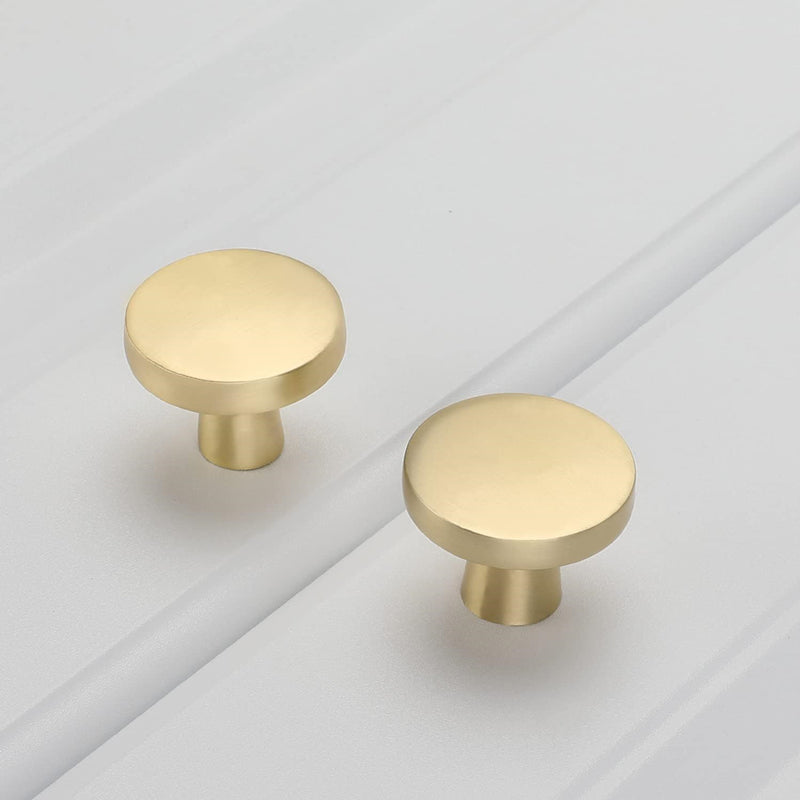 1-1/4 Inch Brushed Brass Kitchen Cabinet Knobs，Solid Dresser Knobs Drawer Knobs For Cupboard Drawer Pulls