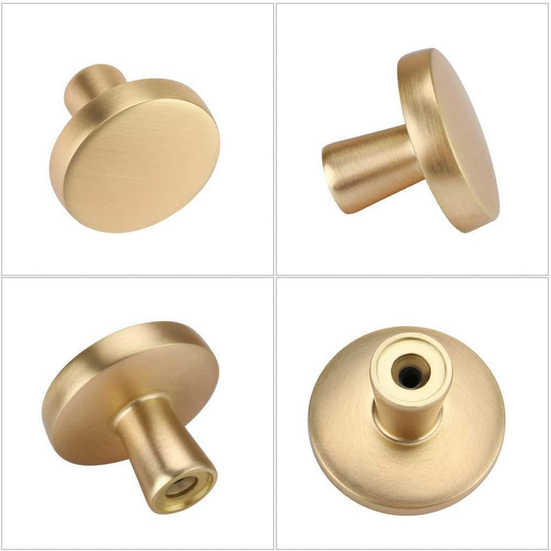 1-1/4 Inch Brushed Brass Kitchen Cabinet Knobs，Solid Dresser Knobs Drawer Knobs For Cupboard Drawer Pulls