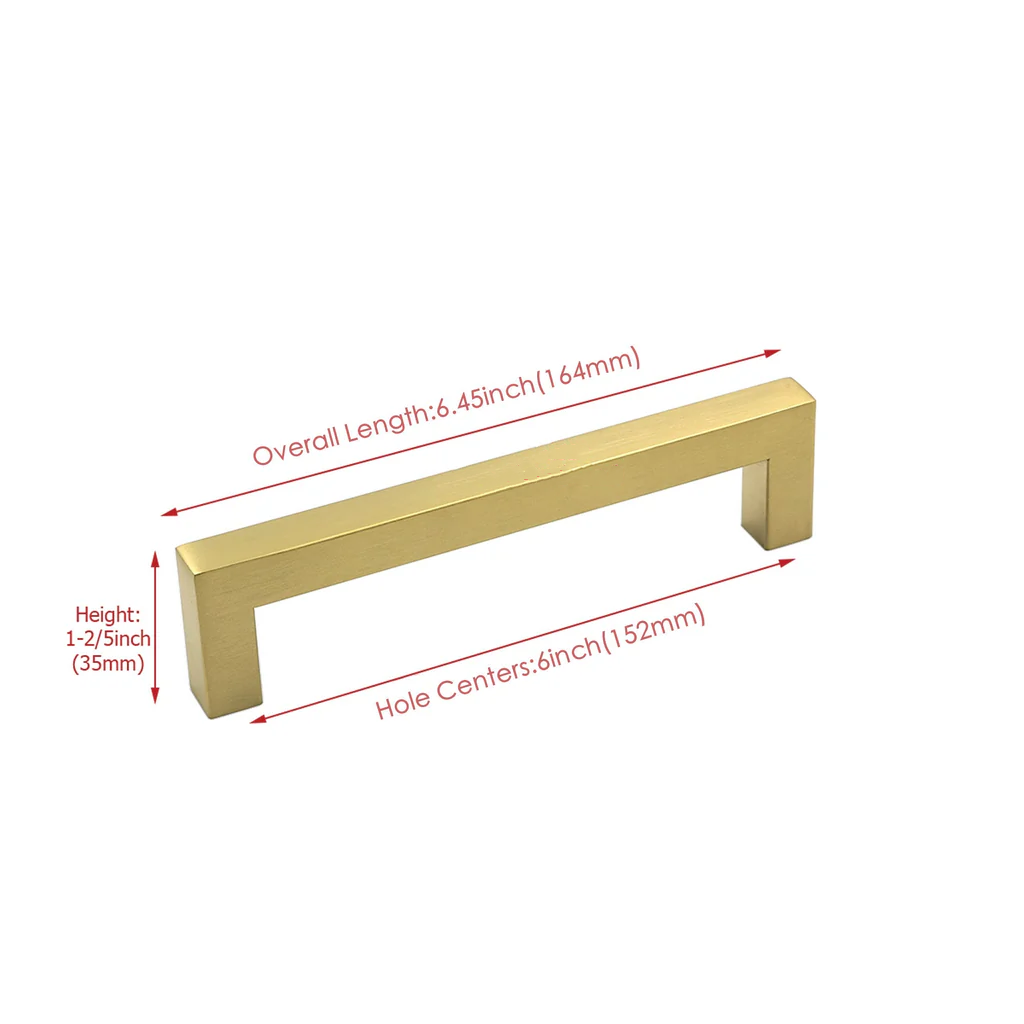 6 INCH(Center To Center) BRUSHED BRASS CABINET PULLS (Hole Center：6"(152mm))