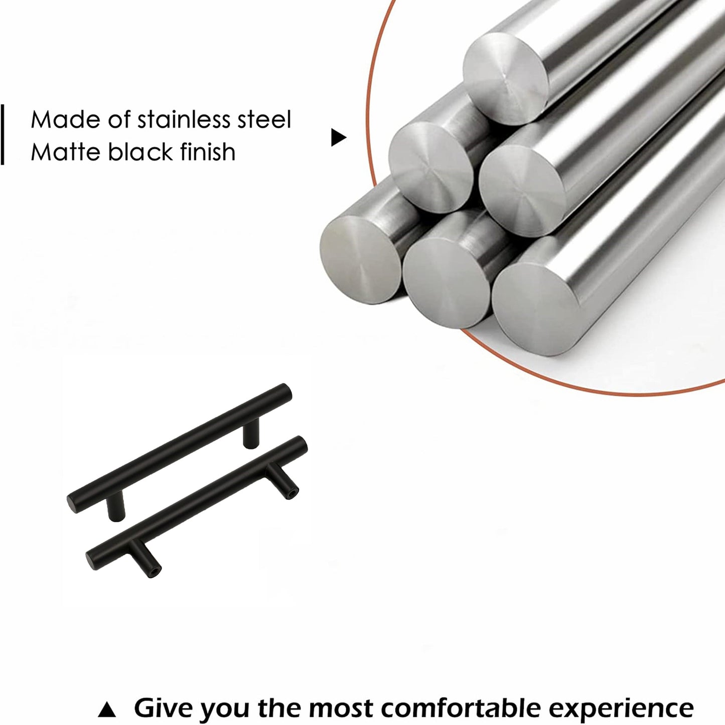 Matte Black Stainless Steel Kitchen Drawer Pulls - T Bar Handles - Hole Centers(Knob,2.5",3",3.25,3.5,3.75,4",4.5,5",6.25",7.5",8.8",10")