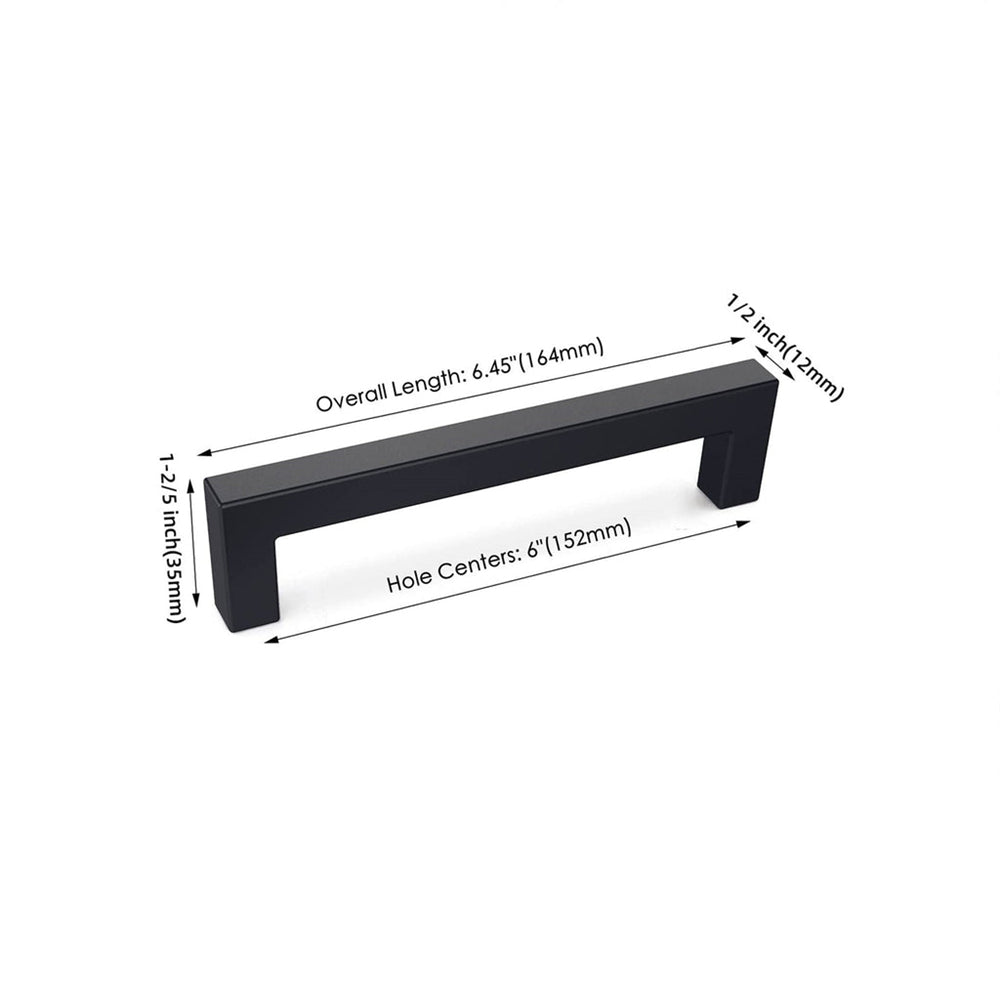 10 Pack 6 Inch(152mm) Hole Centers Matte Black Square Cabinet Door Handles