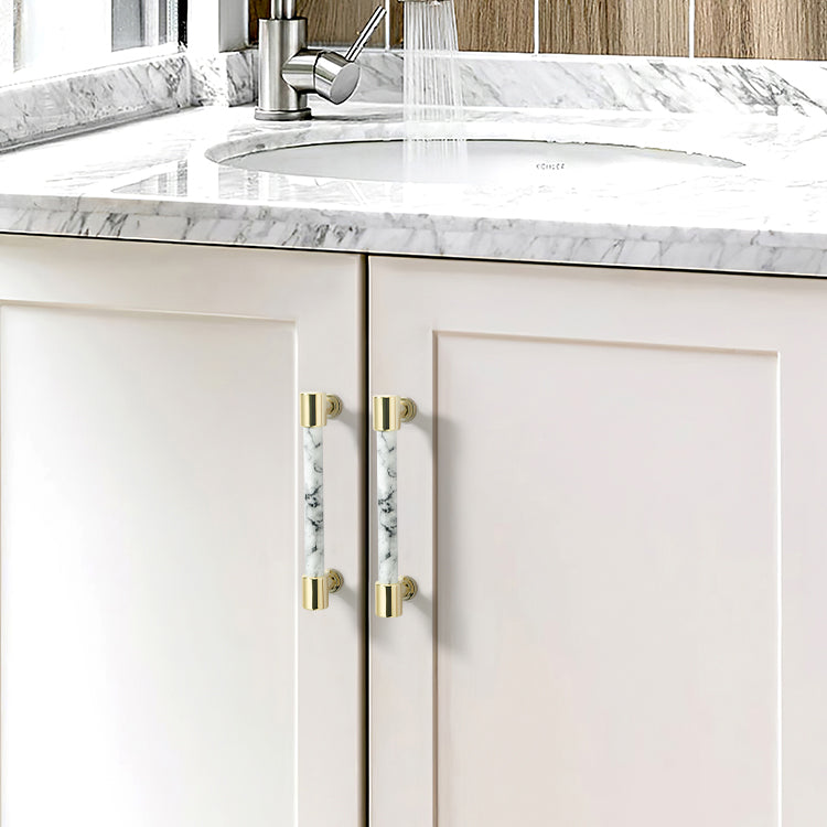Modern Marble Finish Drawer Pulls，Knobs & Handles，White Marble Pattern Print - Marble Finish Series - Hole Centers(Knob，3.75"，5"，7.5")
