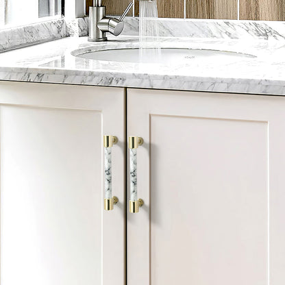 Modern Marble Finish Drawer Pulls，Knobs & Handles，White Marble Pattern Print - Marble Finish Series - Hole Centers(Knob，3.75"，5"，7.5")