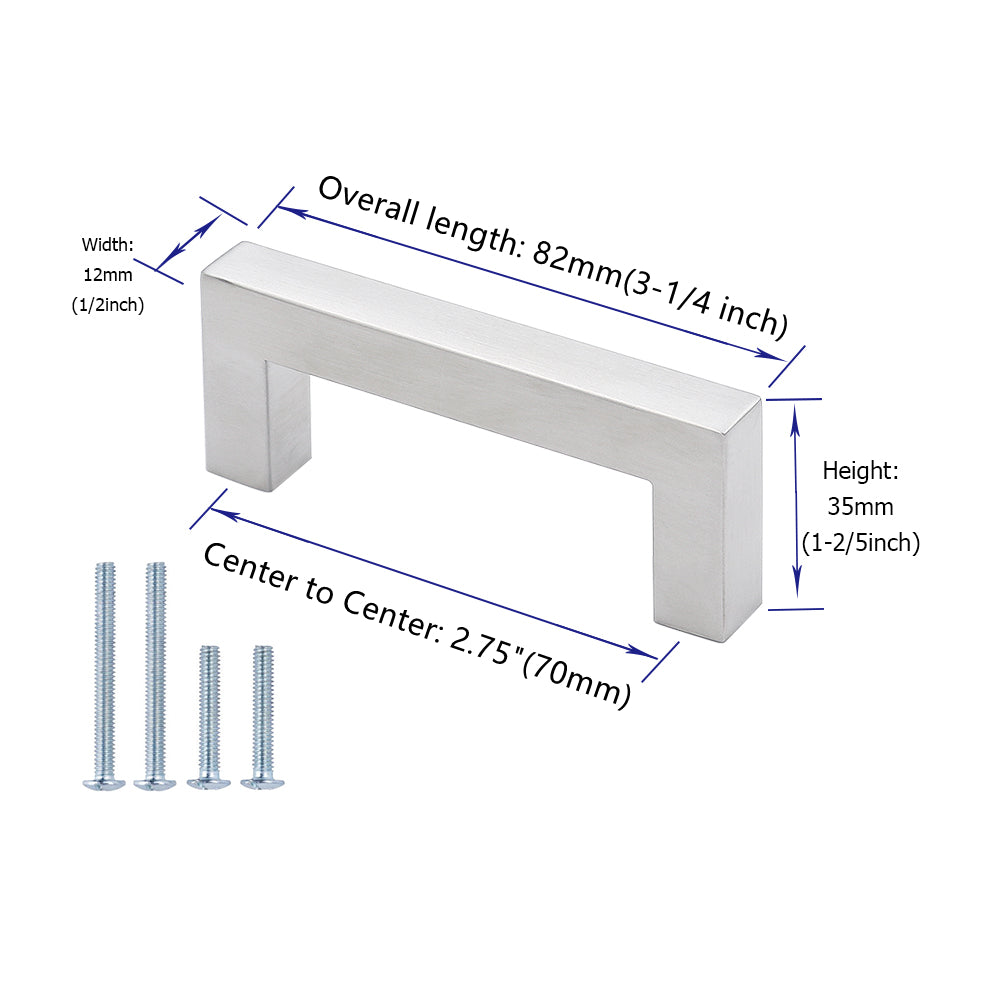 10 Pack 2.75 Inch(Center To Center) Brushed Nickel Cabinet Pulls，Stainless Steel Cabinet Hardware for Bedroom Bathroom Office