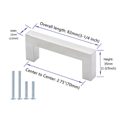 10 Pack 2.75 Inch(Center To Center) Brushed Nickel Cabinet Pulls，Stainless Steel Cabinet Hardware for Bedroom Bathroom Office