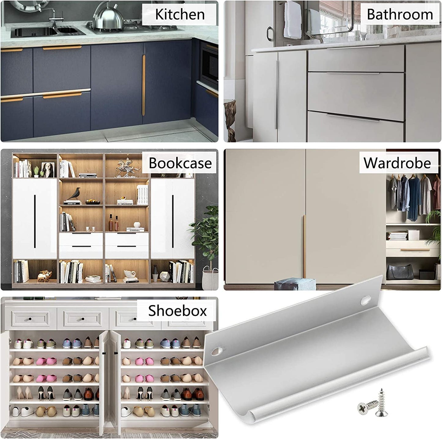 Modern Finger Edge Pulls Tab Pull 150mm/5.91" Length Finger Drawer Pulls (Brushed Nickel)