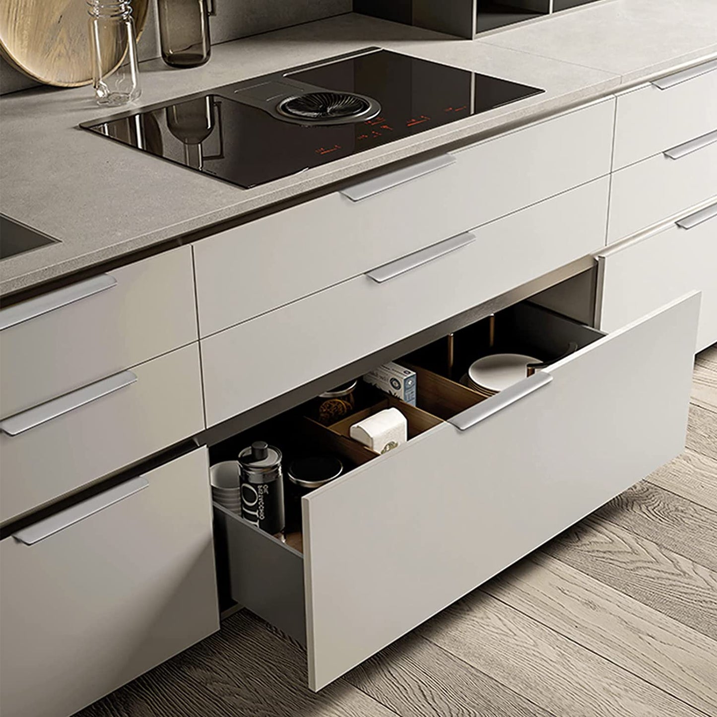 Modern Finger Edge Pulls Tab Pull 150mm/5.91" Length Finger Drawer Pulls (Brushed Nickel)