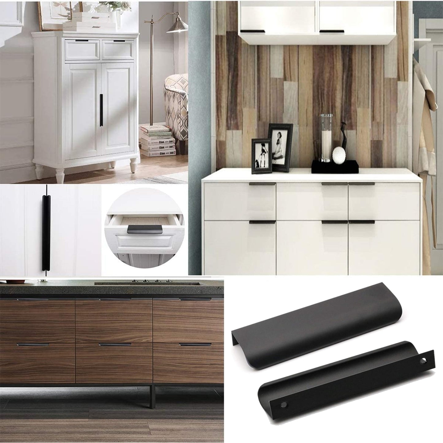 Black Back Mount Finger Edge Pulls，Aluminum Hidden Handle Concealed Tab Pulls for Home Kitchen Living Room Door Drawer Cabinet