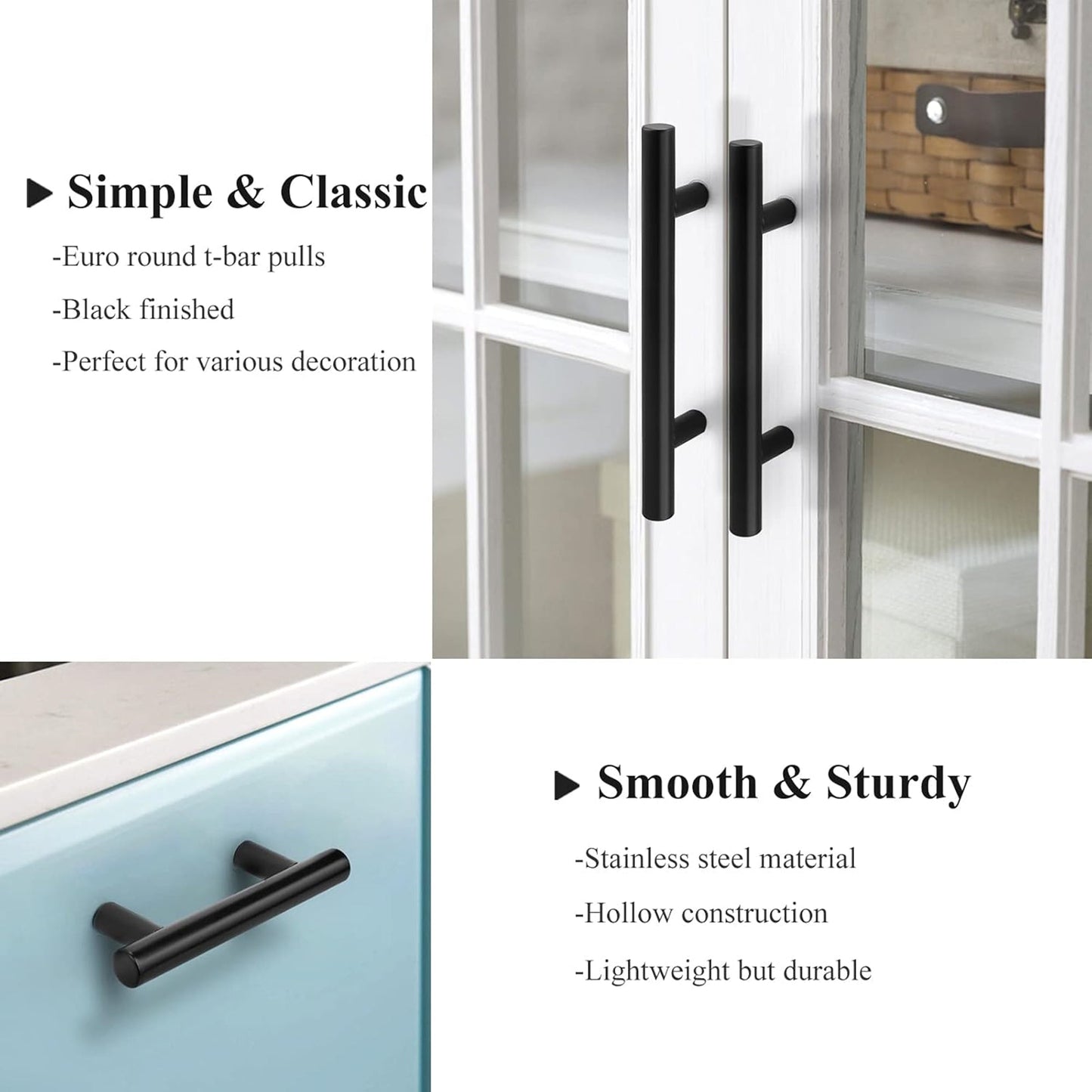 2.75"(70mm) Center to Center Matte Black Stainless Steel Kitchen Cabinet Handles