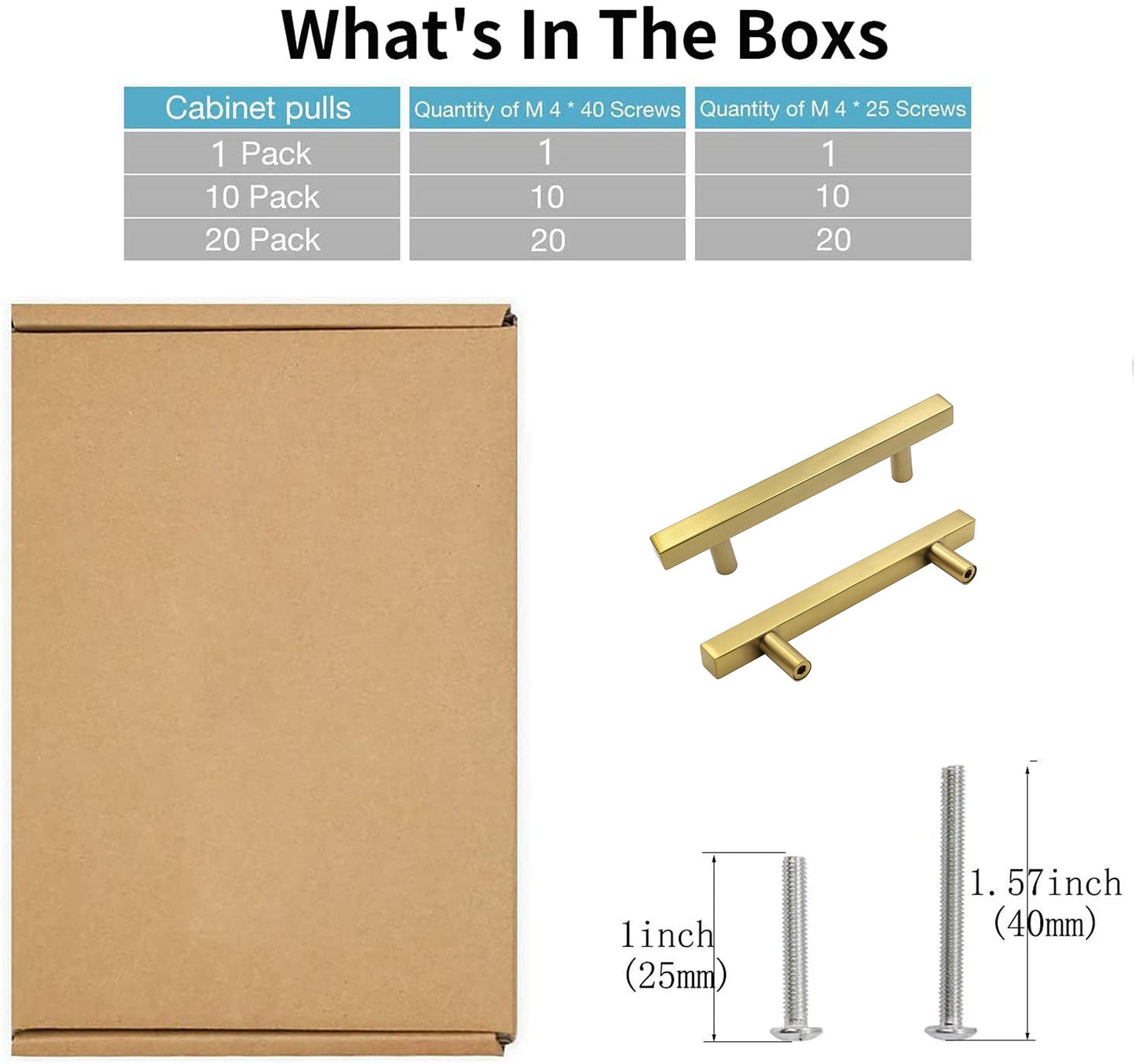 Brushed Brass Stainless Steel Kitchen Drawer Pulls Cabinet Handles 5" Length (3" Hole Center)
